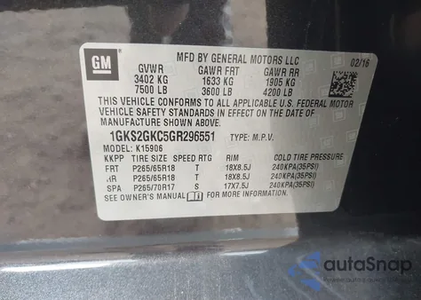 2016 GMC Yukon Xl Slt z USA, uszkodzony, nr VIN 1GKS2GKC5GR296551